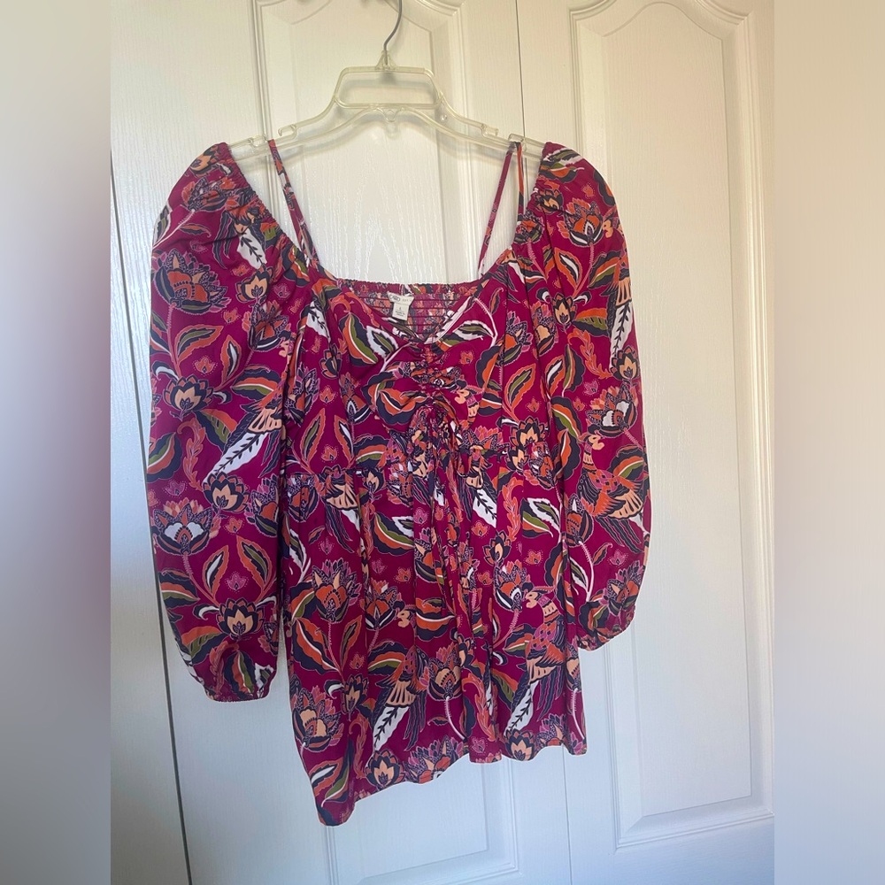 Wine puff sleeve blouse with empire waist